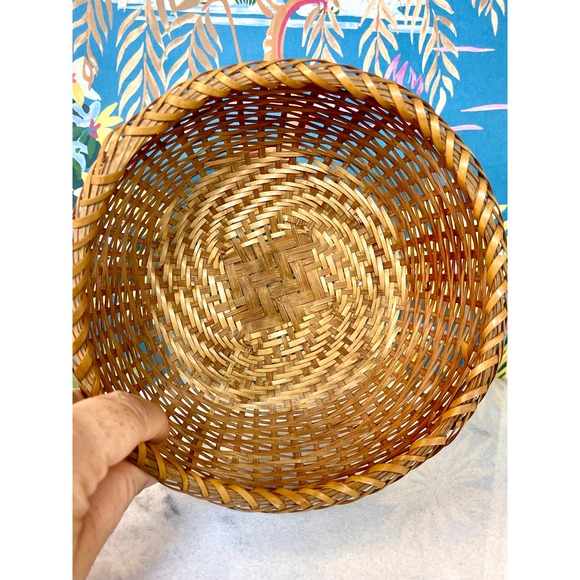 Vintage Bamboo Two Toned Woven Basket. Small - Picture 2 of 7